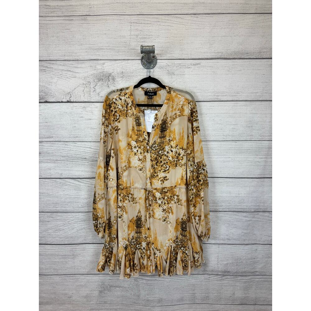 Aakaa Plus Size Cream & Mustard Floral London Ruffle Dress Size XXL
